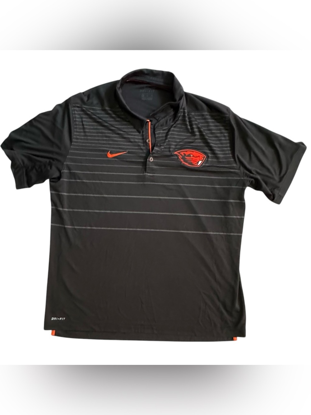 Nike Dri-Fit Oregon State Beavers Polo Men's XL Black/Gray Striped Golf Shirt